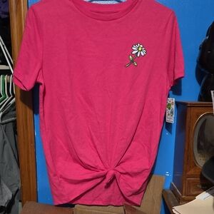 Pink Short Sleeve Kids Tee with Daisy Embroidery